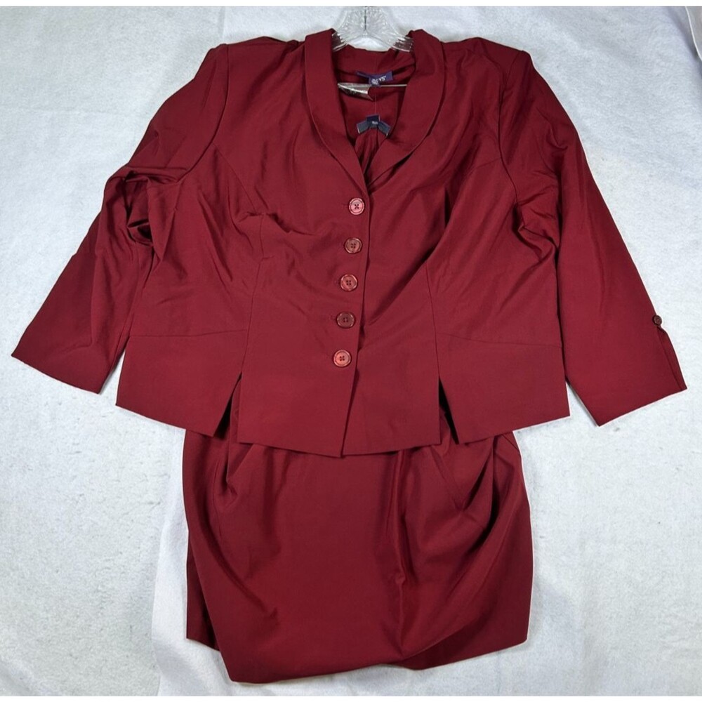 Roaman’s 28W Petite Burgundy 2 Piece Skirt Suit Blazer Plus Size Career